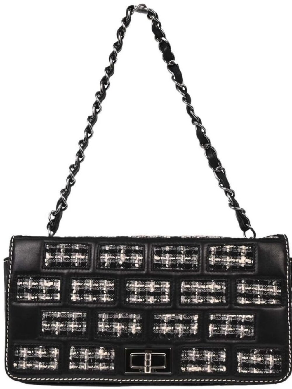 Chanel Black Tweed Lambskin Mademoiselle Lock Handbag